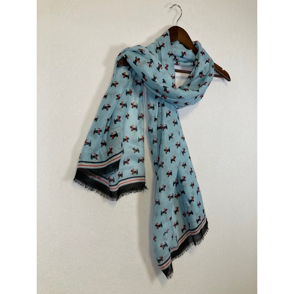 Scottie Dog Christmas Scarf Womens OS Light Blue Santa Hat Holiday Print - Picture 5 of 5